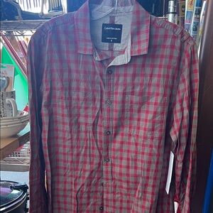 Calvin Klein Red Plaid Men's Shirt